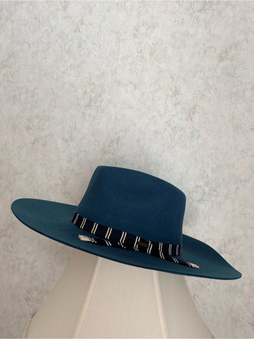 Brixton Teal Wide-Brim Fedora with Striped Band